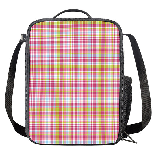 Cotton Candy Pastel Plaid Pattern Print Crossbody Lunch Bag