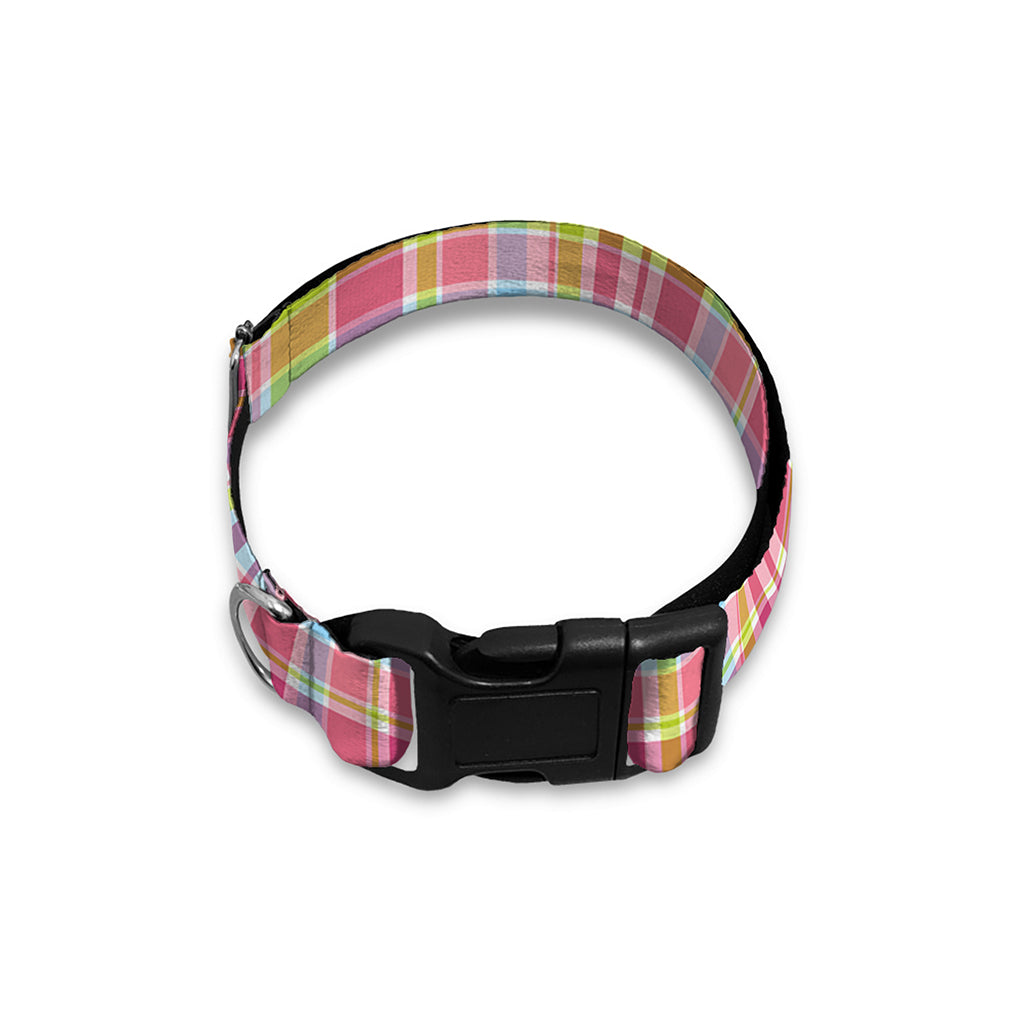Cotton Candy Pastel Plaid Pattern Print Dog Collar