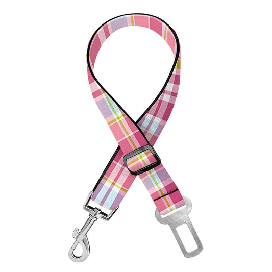 Cotton Candy Pastel Plaid Pattern Print Dog Seat Belt