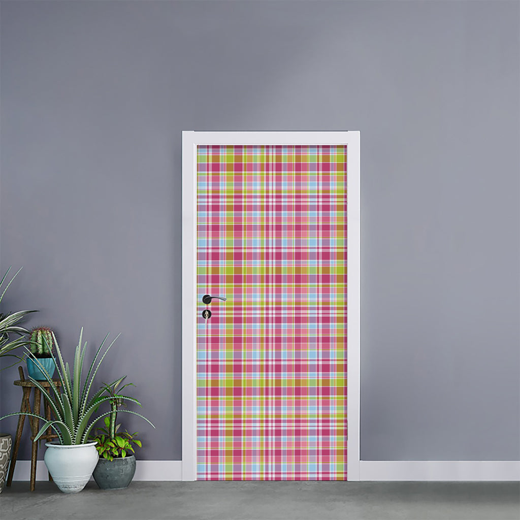 Cotton Candy Pastel Plaid Pattern Print Door Sticker