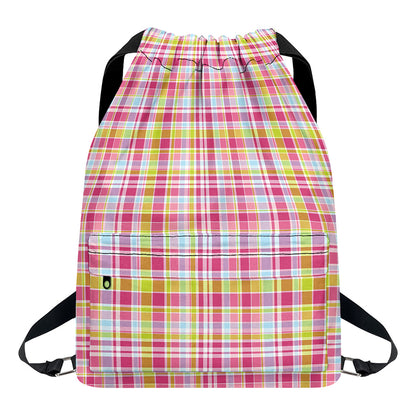 Cotton Candy Pastel Plaid Pattern Print Drawstring Backpack