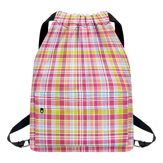 Cotton Candy Pastel Plaid Pattern Print Drawstring Backpack