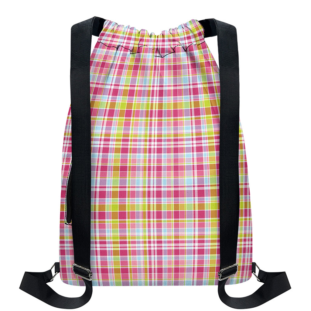 Cotton Candy Pastel Plaid Pattern Print Drawstring Backpack