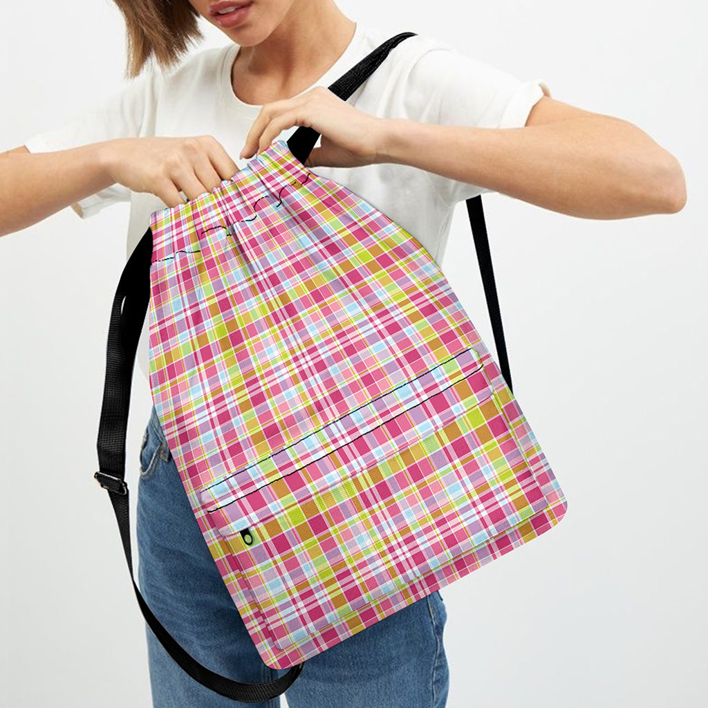 Cotton Candy Pastel Plaid Pattern Print Drawstring Backpack