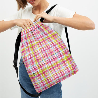 Cotton Candy Pastel Plaid Pattern Print Drawstring Backpack