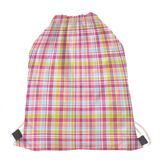 Cotton Candy Pastel Plaid Pattern Print Drawstring Bag