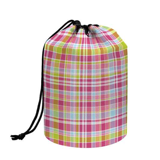 Cotton Candy Pastel Plaid Pattern Print Drawstring Makeup Bag