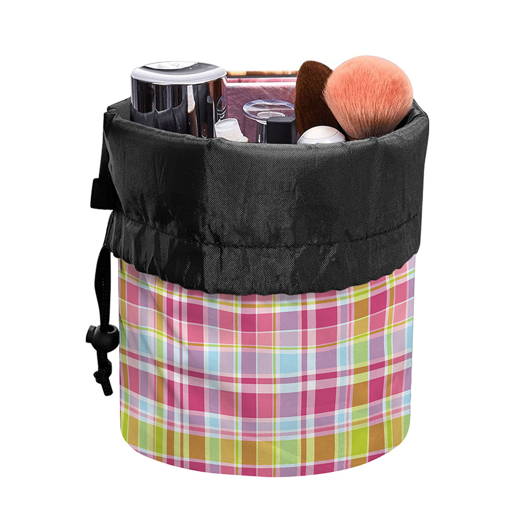 Cotton Candy Pastel Plaid Pattern Print Drawstring Makeup Bag