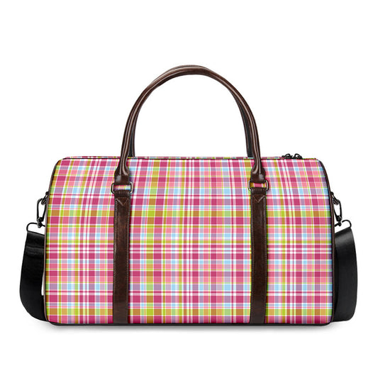 Cotton Candy Pastel Plaid Pattern Print Duffle Bag