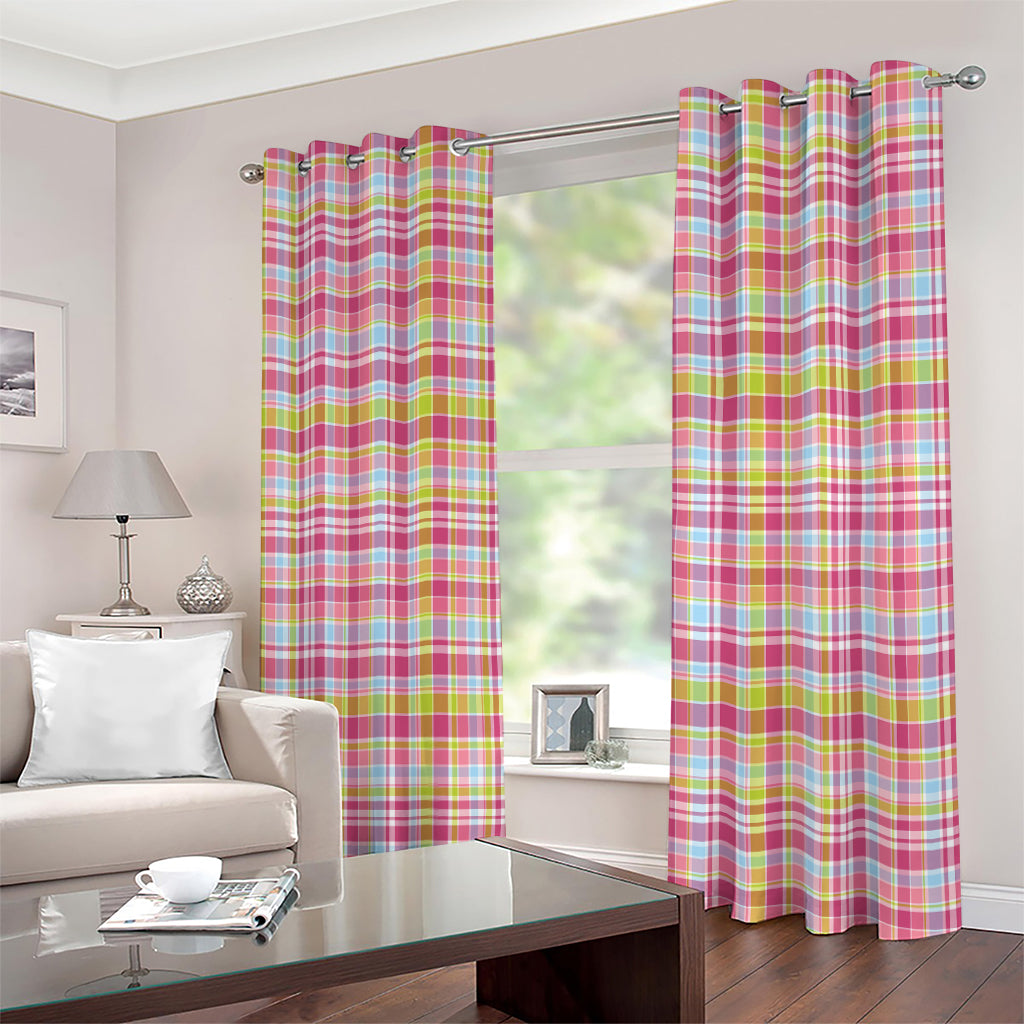 Cotton Candy Pastel Plaid Pattern Print Extra Wide Grommet Curtains