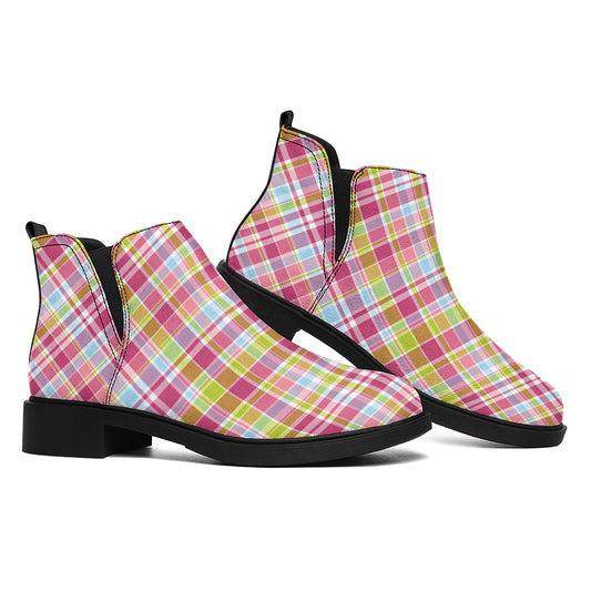 Cotton Candy Pastel Plaid Pattern Print Flat Ankle Boots