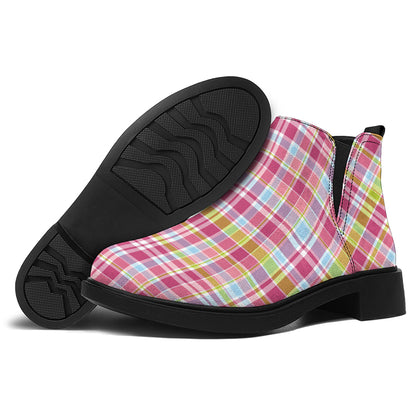 Cotton Candy Pastel Plaid Pattern Print Flat Ankle Boots