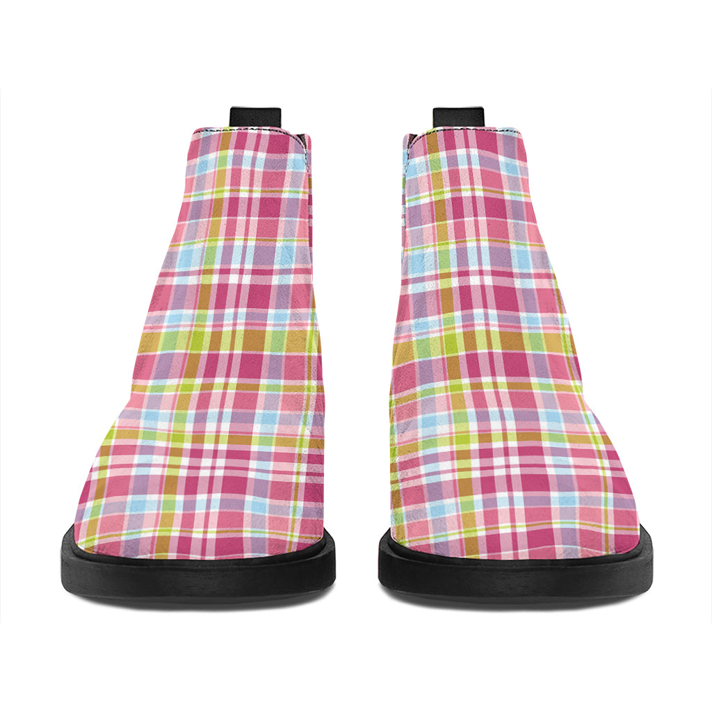 Cotton Candy Pastel Plaid Pattern Print Flat Ankle Boots