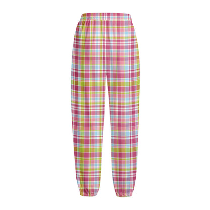 Cotton Candy Pastel Plaid Pattern Print Fleece Lined Knit Pants
