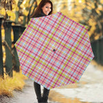 Cotton Candy Pastel Plaid Pattern Print Foldable Umbrella