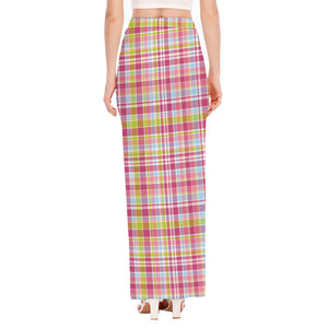 Cotton Candy Pastel Plaid Pattern Print High Slit Maxi Skirt