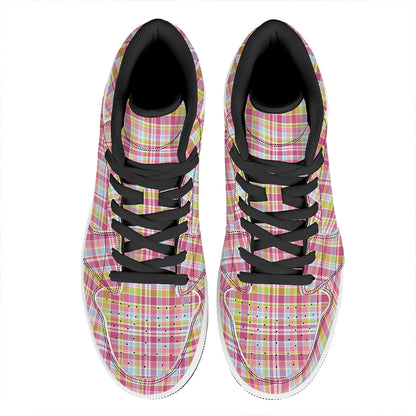 Cotton Candy Pastel Plaid Pattern Print High Top Leather Sneakers