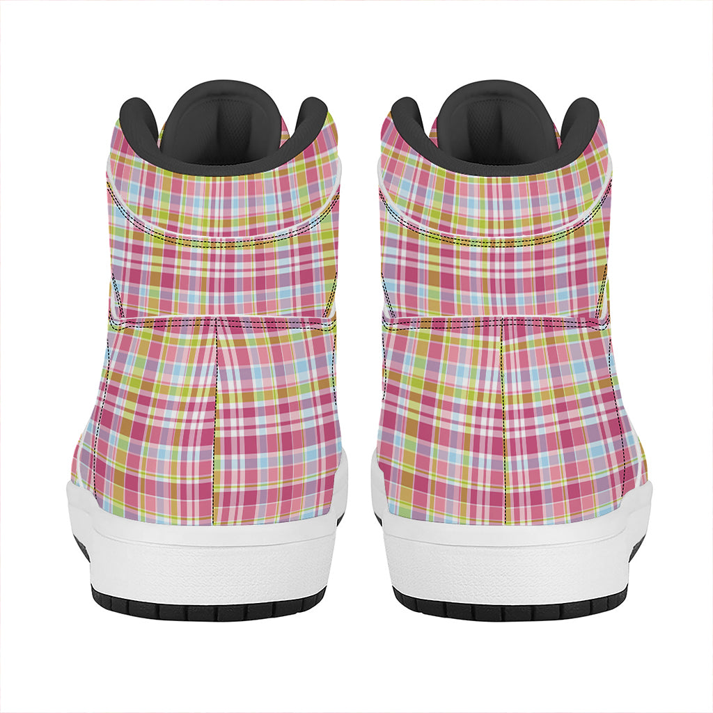 Cotton Candy Pastel Plaid Pattern Print High Top Leather Sneakers