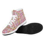 Cotton Candy Pastel Plaid Pattern Print High Top Leather Sneakers