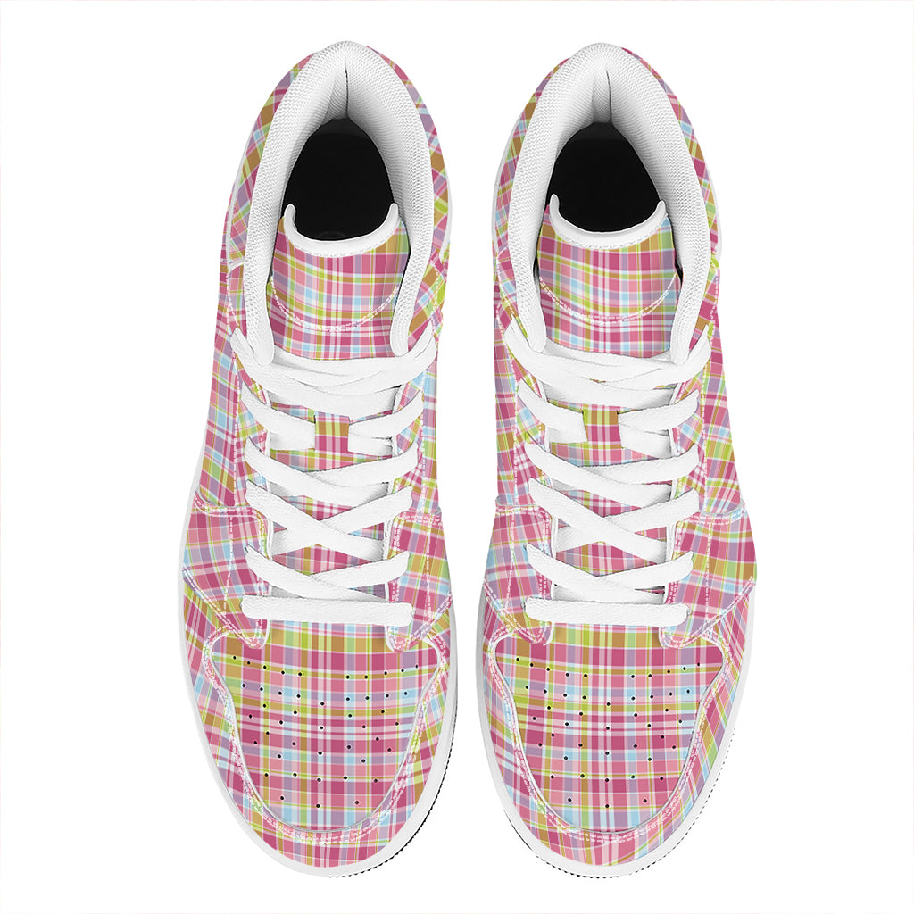 Cotton Candy Pastel Plaid Pattern Print High Top Leather Sneakers