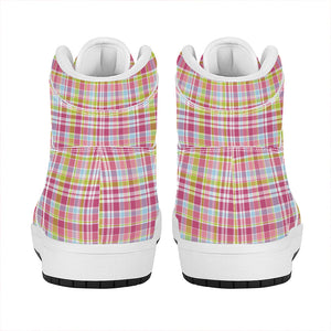 Cotton Candy Pastel Plaid Pattern Print High Top Leather Sneakers