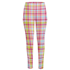 Cotton Candy Pastel Plaid Pattern Print High-Waisted Pocket Leggings