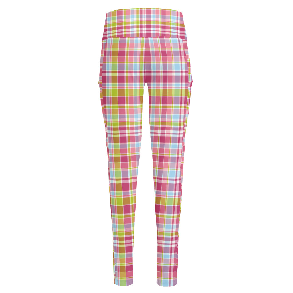 Cotton Candy Pastel Plaid Pattern Print High-Waisted Pocket Leggings