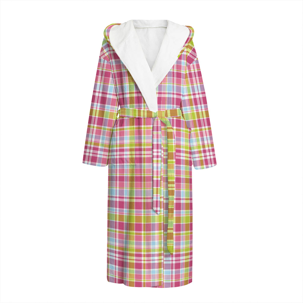 Cotton Candy Pastel Plaid Pattern Print Hooded Bathrobe