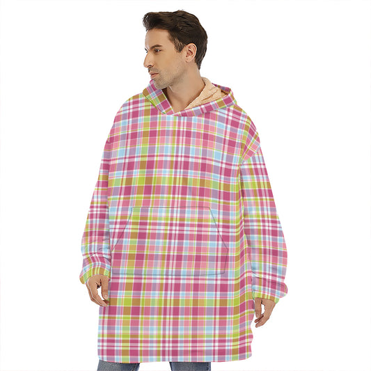 Cotton Candy Pastel Plaid Pattern Print Hoodie Blanket