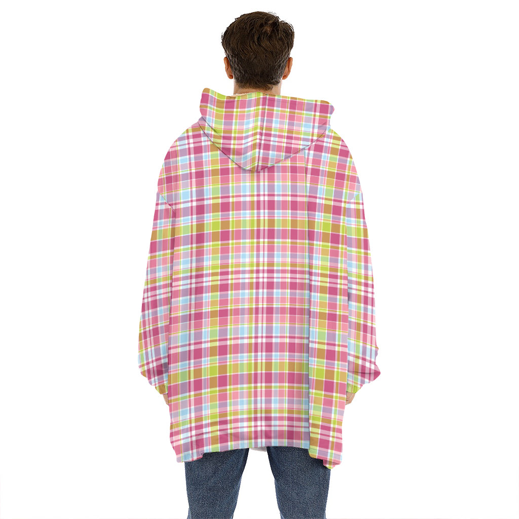 Cotton Candy Pastel Plaid Pattern Print Hoodie Blanket