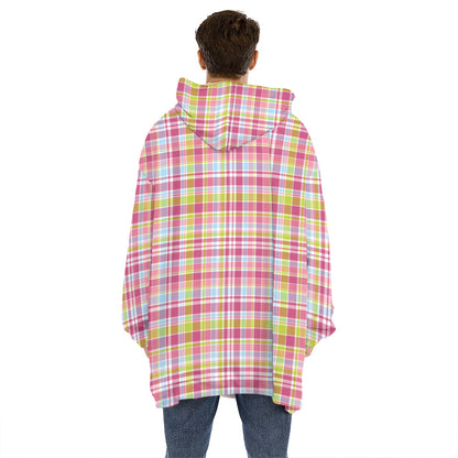 Cotton Candy Pastel Plaid Pattern Print Hoodie Blanket