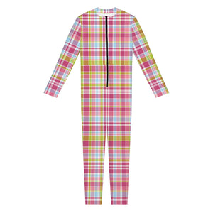 Cotton Candy Pastel Plaid Pattern Print Jumpsuit