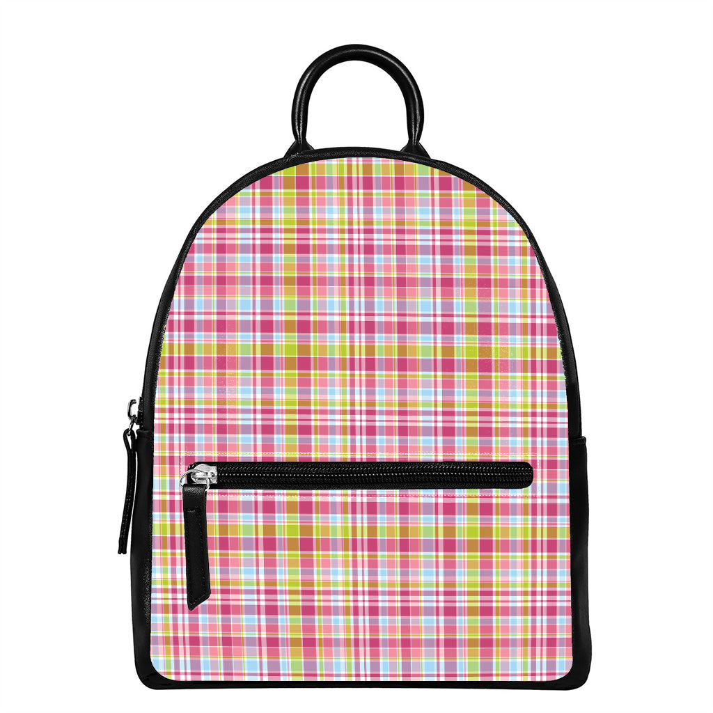 Cotton Candy Pastel Plaid Pattern Print Leather Backpack