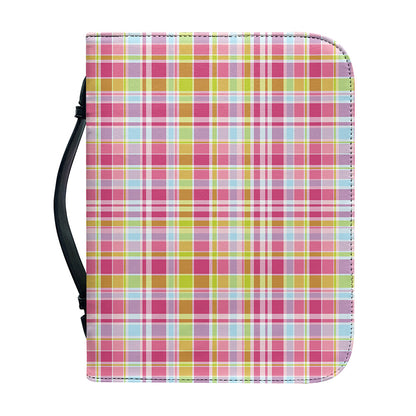 Cotton Candy Pastel Plaid Pattern Print Leather Bible Cover