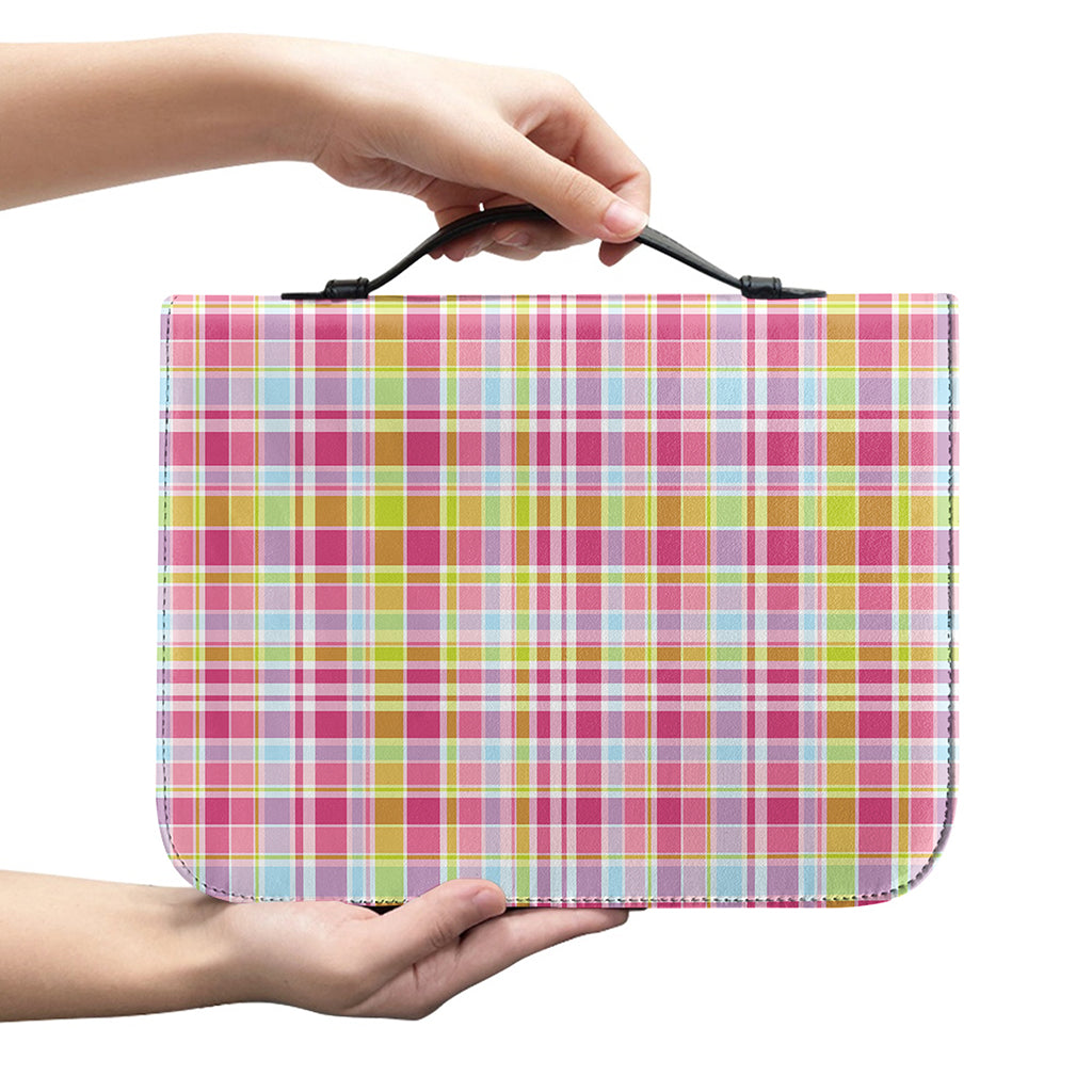 Cotton Candy Pastel Plaid Pattern Print Leather Bible Cover