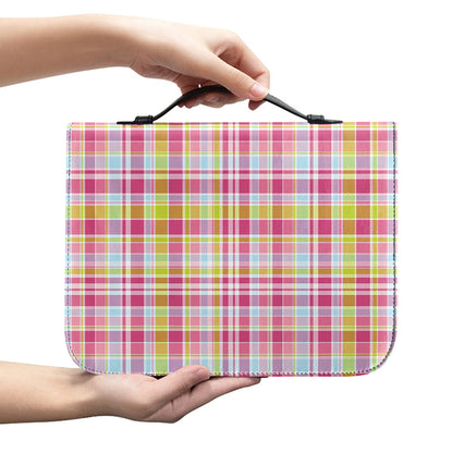 Cotton Candy Pastel Plaid Pattern Print Leather Bible Cover