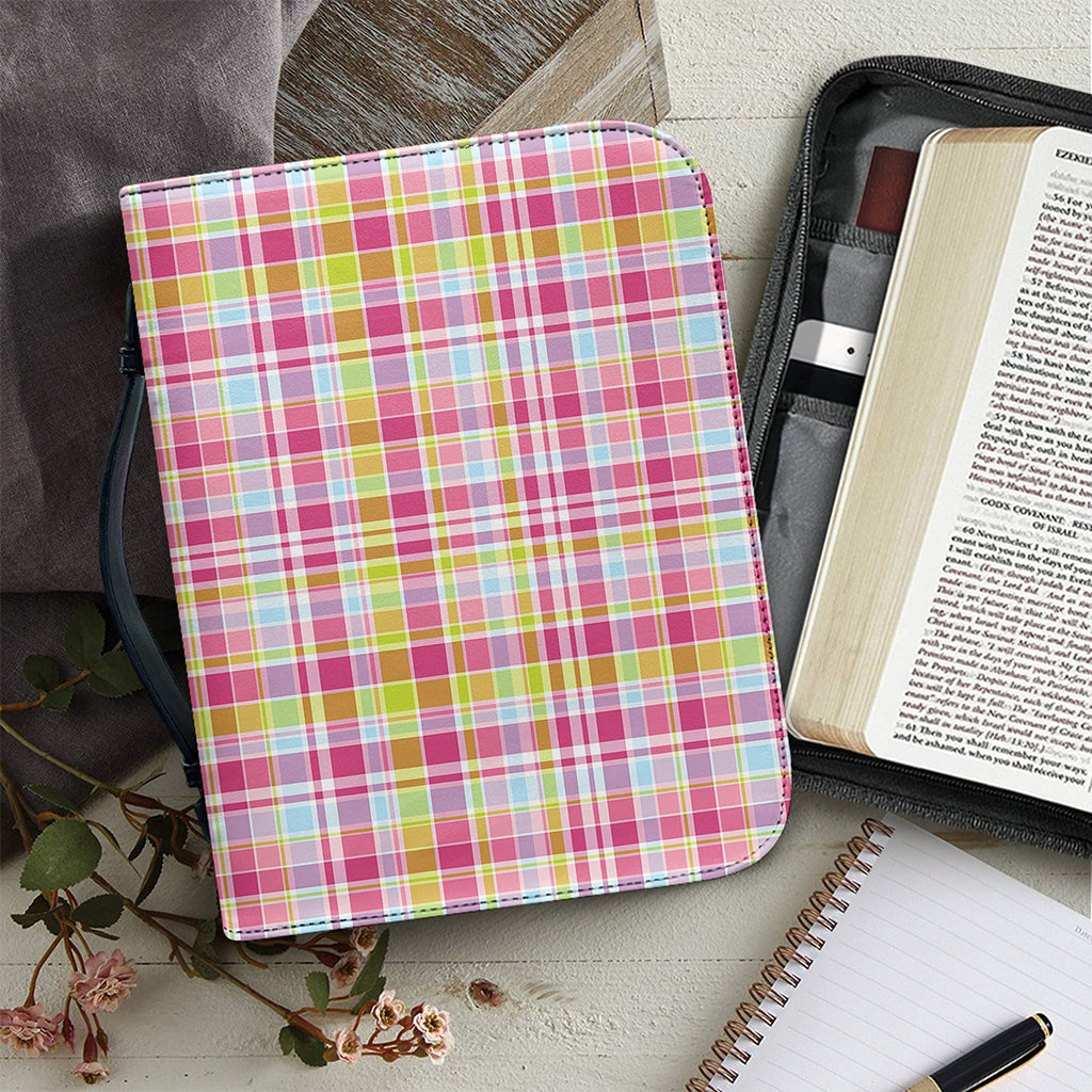Cotton Candy Pastel Plaid Pattern Print Leather Bible Cover