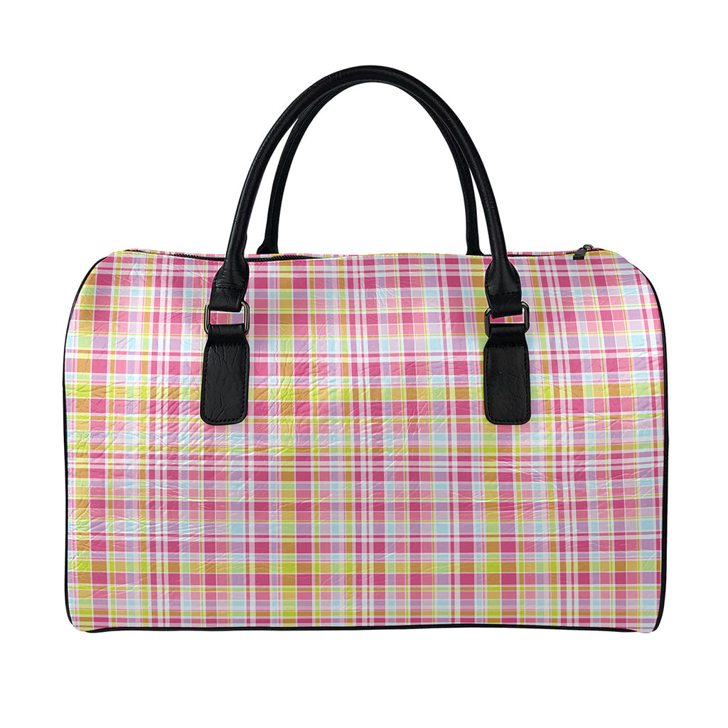 Cotton Candy Pastel Plaid Pattern Print Leather Duffle Bag