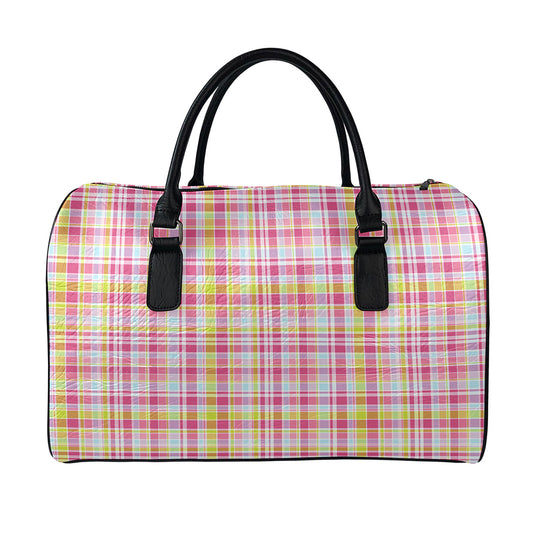 Cotton Candy Pastel Plaid Pattern Print Leather Duffle Bag