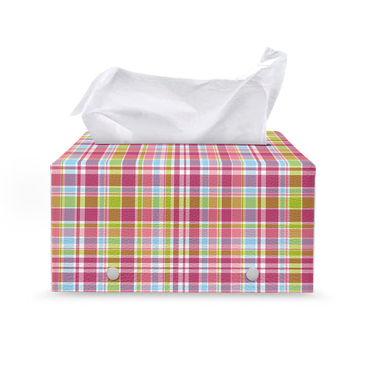 Cotton Candy Pastel Plaid Pattern Print Leather Tissue Box Cover