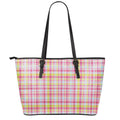 Cotton Candy Pastel Plaid Pattern Print Leather Tote Bag With Zipper