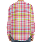 Cotton Candy Pastel Plaid Pattern Print Long Sleeve Baseball Jersey