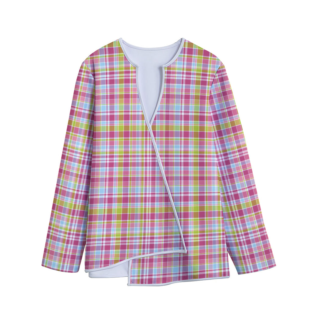 Cotton Candy Pastel Plaid Pattern Print Long Sleeve Short Coat