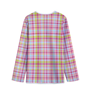 Cotton Candy Pastel Plaid Pattern Print Long Sleeve Short Coat