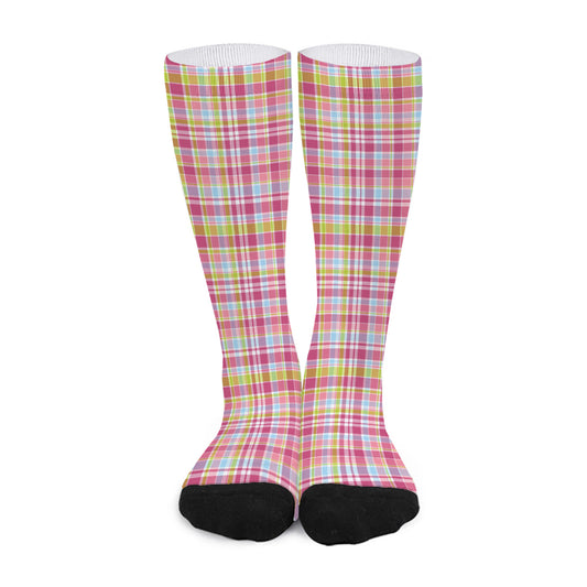 Cotton Candy Pastel Plaid Pattern Print Long Socks