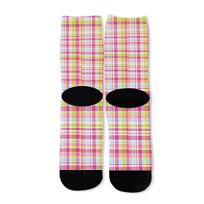 Cotton Candy Pastel Plaid Pattern Print Long Socks