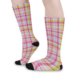 Cotton Candy Pastel Plaid Pattern Print Long Socks