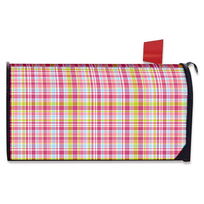 Cotton Candy Pastel Plaid Pattern Print Mailbox Cover