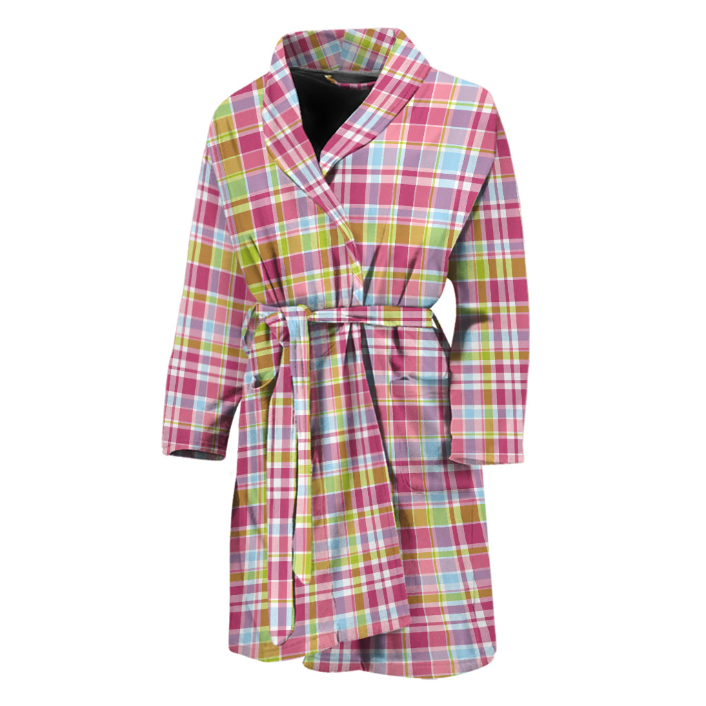 Cotton Candy Pastel Plaid Pattern Print Men's Bathrobe