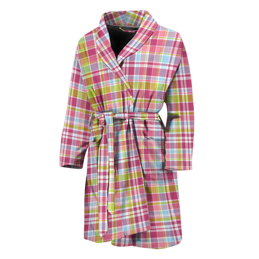 Cotton Candy Pastel Plaid Pattern Print Men's Bathrobe